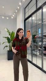Baklavis Desenli Yakalı Triko Hırka Kahverengi