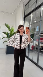 Balon Kollu Çiçek Desenli Ceket Krem