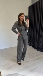Bameda Gömlekli Takım Gri