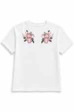 Bebe Yakalı Çiçek İşlemeli T-shirt Ekru