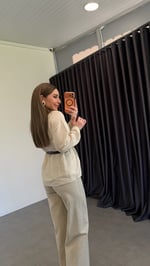 Bel Kemerli Tensl Doku Bluz Taş Rengi
