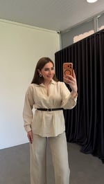 Bel Kemerli Tensl Doku Bluz Taş Rengi