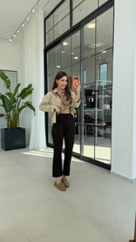 Belden Lastikli Yan Fermuarlı Çelik Tayt Pantolon Kahverengi
