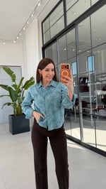 Benef Dokulu Nakışlı Gömlek Mavi