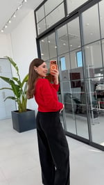 Bisiklet Yaka Sweatshirt Kırmızı