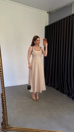 Biye Model Keten Elbise Bej