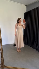 Biye Model Keten Elbise Bej