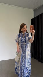 Blau Mavi Desenli Elbise