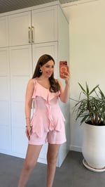 Bolivya Önü Fırfırlı Şortlu Takım Pembe
