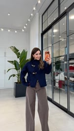 Boucle Yandan Gold Kancalı Triko Hırka Lacivert