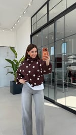 Büyük Puantiyeli Mont Ceket Kahverengi