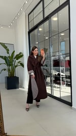 Çizgi Astarlı Maxi Boy Trenç Ceket Kahverengi