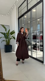 Çizgi Astarlı Maxi Boy Trenç Ceket Kahverengi