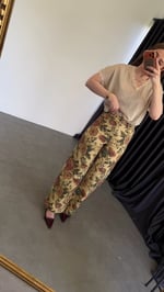 Dampa Desenli Vintage Denim Pantolon Sarı