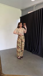 Dampa Desenli Vintage Denim Pantolon Sarı