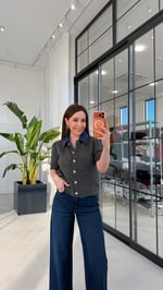 Denim Yakalı Triko Gri