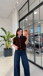 Denim Yakalı Triko Kahverengi
