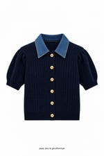 Denim Yakalı Triko Lacivert