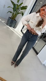 Düz Paça Taba Kemerli Jean Mavi