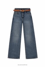 Düz Paça Taba Kemerli Jean Mavi