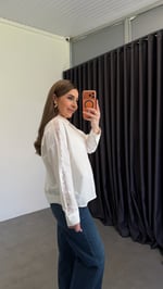 Elanzo Kolları Dantel Şeritli Gömlek Beyaz