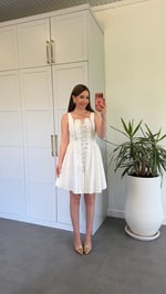 Fermuarlı Kancalı Elbise Ekru