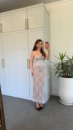 Fistosi Astarlı Dantelli Elbise Beyaz