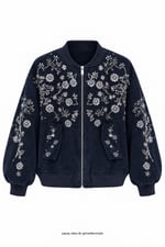 Gümüş Çiçekli Bomber Ceket Lacivert
