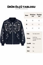 Gümüş Çiçekli Bomber Ceket Lacivert