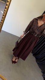 Hasır Kemerli Bordo Midi Etek