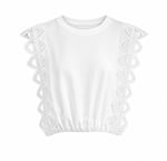 İşleme Dantelli T-shirt Detaylı Elbise Ekru