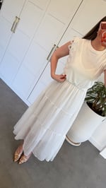 İşleme Dantelli T-shirt Detaylı Elbise Ekru