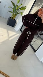 Jogger Biyeli Fermuarlı Eşofman Takımı Kahverengi