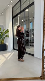 Jogger Biyeli Fermuarlı Eşofman Takımı Kahverengi