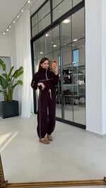 Jogger Biyeli Fermuarlı Eşofman Takımı Bordo