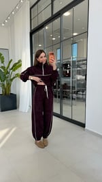 Jogger Biyeli Fermuarlı Eşofman Takımı Bordo