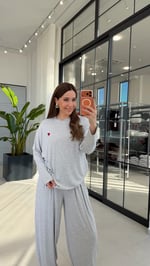 Kalp Nakışlı Şalvar Model Takım Gri