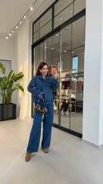 Kanaviçe İşlemeli Denim Takım Mavi