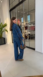 Kanaviçe İşlemeli Denim Takım Mavi