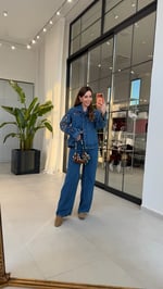 Kanaviçe İşlemeli Denim Takım Mavi