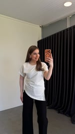 Kenarları Taş Detaylı T-shirt Ekru