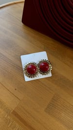 Kırmızı Çiçekli Küpe Gold