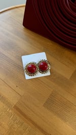 Kırmızı Çiçekli Küpe Gold