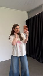 Kloi Flamingo Baskılı T-shirt Ekru