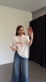 Kloi Flamingo Baskılı T-shirt Ekru