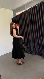 Kol Bağlamalı Midi Elbise Siyah