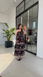 Lilyumlu Çiçekli Elbise Siyah