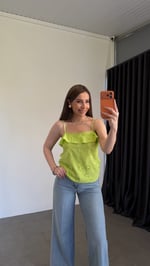 Lime Askılı Nakışlı Bluz 