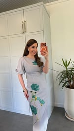Lotus Çiçekli Elbise Gri