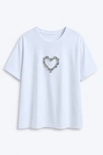 Love Pky Taşlı T-shirt Beyaz